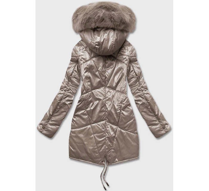 Béžová dámská bunda pro přechodné období s kapucí (b8091-12) Béžová dámská bunda pro přechodné období s kapucí (b8091-12)