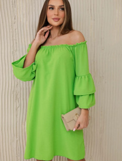 Španělské šaty s volánky na rukávu jasně zelená