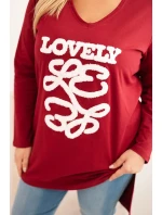 Dámská blůza Plus Size bavlněná s nápisem a V výstřihem bordó Dámská blůza Plus Size bavlněná s nápisem a V výstřihem bordó