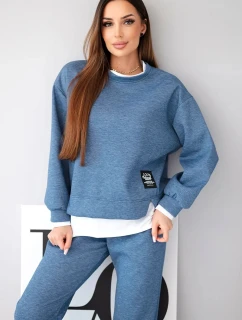 Dámský komplet s volnou mikinou a tepláky máslový jeansový melír