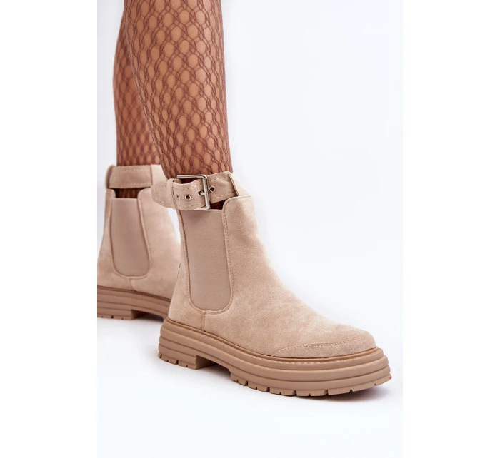 Kůže Botky Na Masivní Podrážce Světle Béžové model 21640452 - Boto Kůže Botky Na Masivní Podrážce Světle Béžové model 21640452 - Boto