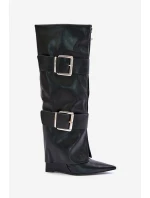 Kozačky ke kolenům na klínu s ohrnutým svrškem a model 21677855 - Boto