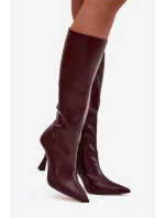 Dámské kozačky na podpatku nad koleno bordó model 21709040 - Boto