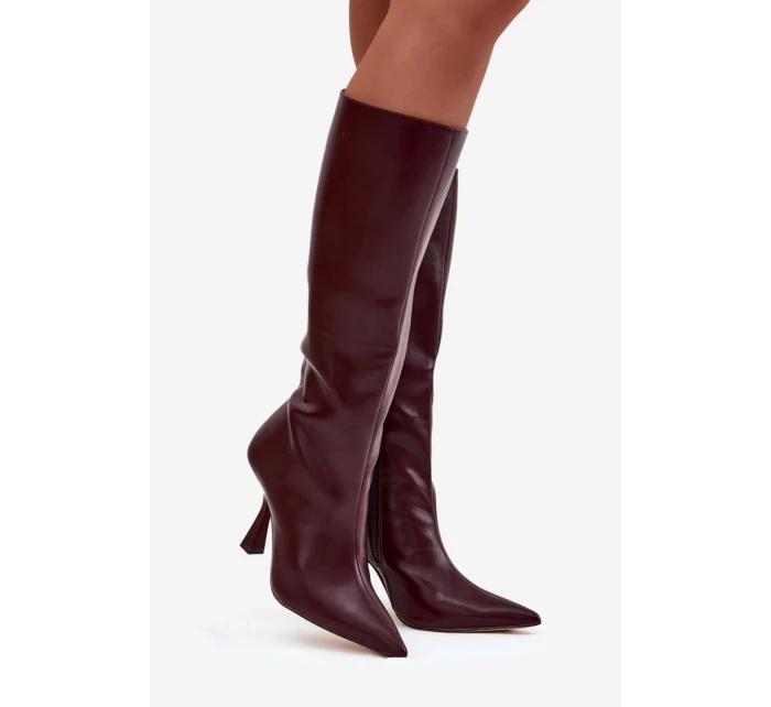 Dámské kozačky na podpatku nad koleno bordó model 21709040 - Boto