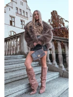 Vlněné Kozačky na Podpatku z Eko  Tmavě Béžové model 21757785 - Boto