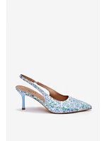 Ozdobené dámské sandály na jehlovém podpatku s květinovým vzorem modré model 22103131 - Boto