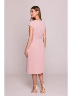 S411 Šaty bez rukávů s volánkovým výstřihem - pudrové S411 Šaty bez rukávů s volánkovým výstřihem - pudrové