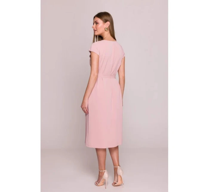 S411 Šaty bez rukávů s volánkovým výstřihem - pudrové S411 Šaty bez rukávů s volánkovým výstřihem - pudrové