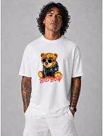 Pánské tričko oversize s potiskem medvídka bílé FashionStreet NX1012R Pánské tričko oversize s potiskem medvídka bílé FashionStreet NX1012R