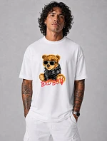 Pánské tričko oversize s potiskem medvídka bílé FashionStreet NX1012R