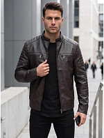 Kurtka męska skórzana ze stójką brązowa model 22358276 - FashionStreet Kurtka męska skórzana ze stójką brązowa model 22358276 - FashionStreet