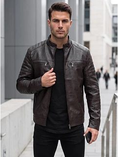 Kurtka męska skórzana ze stójką brązowa model 22358276 - FashionStreet