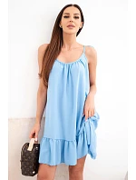Dámské viskózové šaty na ramínkách s volánem a vázáním modrá