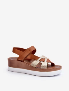 model 21648135 Dámské Kožené Sandály na Platformě Hnědé - Zazoo