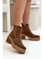 Dámské Zateplené Botky Na Podpatku Eko Semišové Hnědé model 21669094 - Boto Dámské Zateplené Botky Na Podpatku Eko Semišové Hnědé model 21669094 - Boto