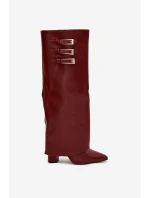 Dámské Kozačky Na Podpatku  Pásky S Přezkami Bordové model 21704830 - Boto