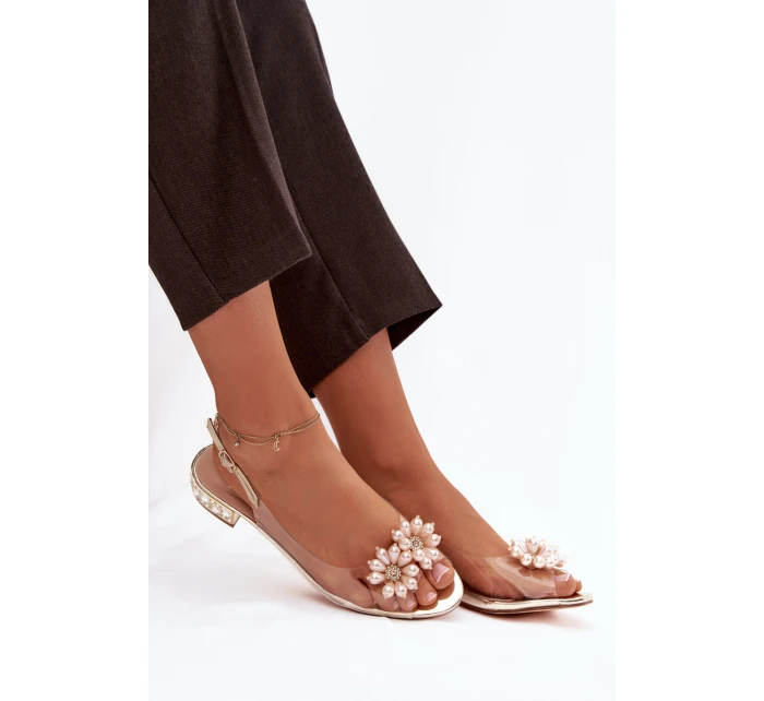 Průhledné sandály na nízkém podpatku s ozdobnými detaily D&A MR52-229 Zlaté