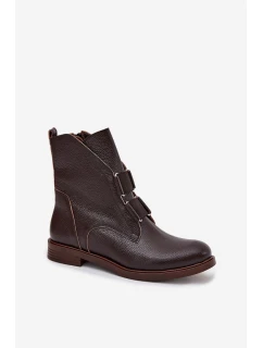 Dámské kotníkové boty z přírodní kůže na plochém podpatku Zazoo – čokoládové