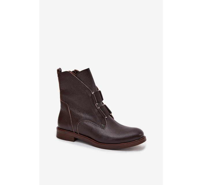 Dámské kotníkové boty z přírodní kůže na plochém podpatku Zazoo – čokoládové Dámské kotníkové boty z přírodní kůže na plochém podpatku Zazoo – čokoládové