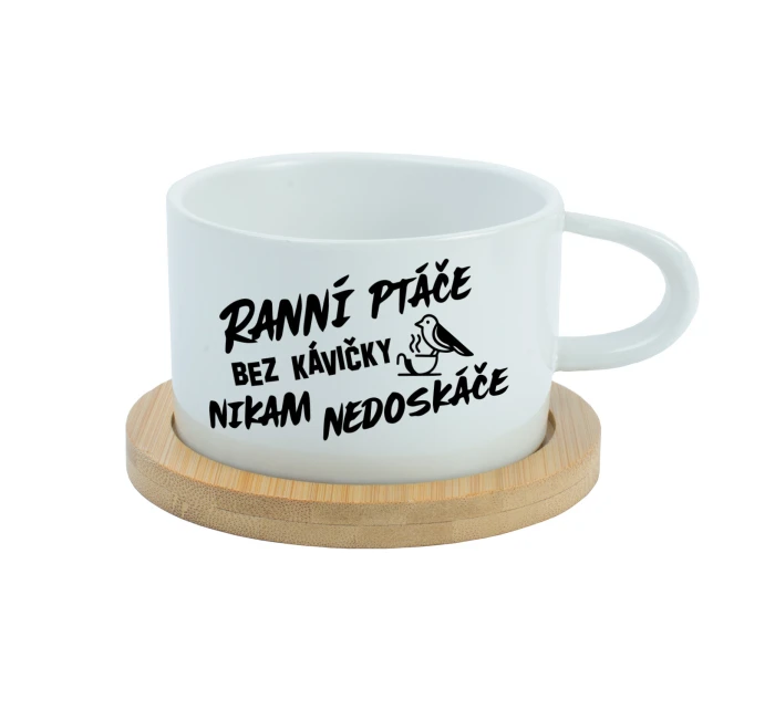 RANNÍ PTÁČE BEZ KÁVIČKY NIKAM NEDOSKÁČE - bílý hrníček makronka 200 ml RANNÍ PTÁČE BEZ KÁVIČKY NIKAM NEDOSKÁČE - bílý hrníček makronka 200 ml