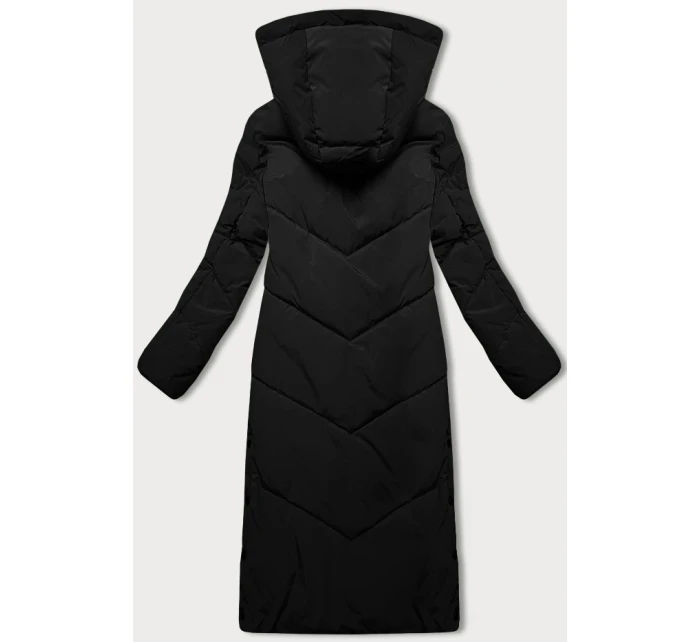 Černá dlouhá dámská zimní bunda s kožešinovou podšívkou LHD (LHD-24571) Černá dlouhá dámská zimní bunda s kožešinovou podšívkou LHD (LHD-24571)