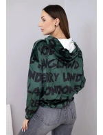 Dámská oversize mikina s kapucí a potiskem tmavě zelená