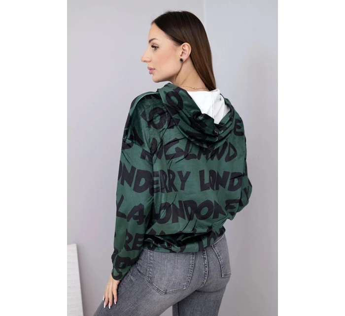 Dámská oversize mikina s kapucí a potiskem tmavě zelená