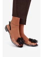 Průhledné sandály na nízkém podpatku s kamínky a ozdobou D&A model 21908359 Černé - S.Barski