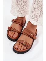 Dámské nazouváky s pásky a zlatými sponami Camel model 22032140 - Boto