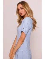 model 20970475 Džínové šaty se záhyby světle modré - Moe