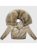 Kožená bunda v teplé béžové barvě s velkým kožešinovým límcem Glakate (LU98090#)