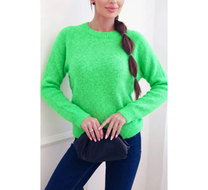 Dámský svetr z baby alpaky s dlouhým rukávem neonově zelený
