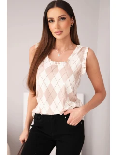 Dámská viskózová blůza s a volánkem u výstřihu béžová model 21954934 - K-Fashion