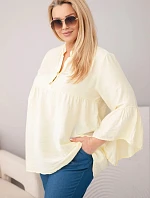 Dámská viskózová halenka Plus Size s volánovým rukávem a výstřihem do V žlutá