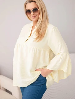Dámská viskózová halenka Plus Size s model 22043142 rukávem a výstřihem do V žlutá - K-Fashion