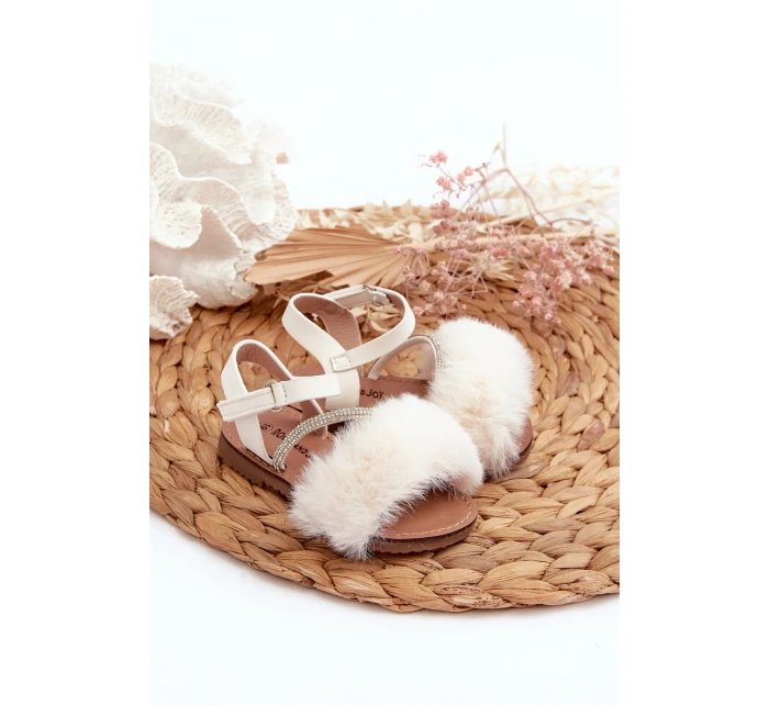 Dětské sandálky na suchý zip s kožíškem Bílé Rosavere