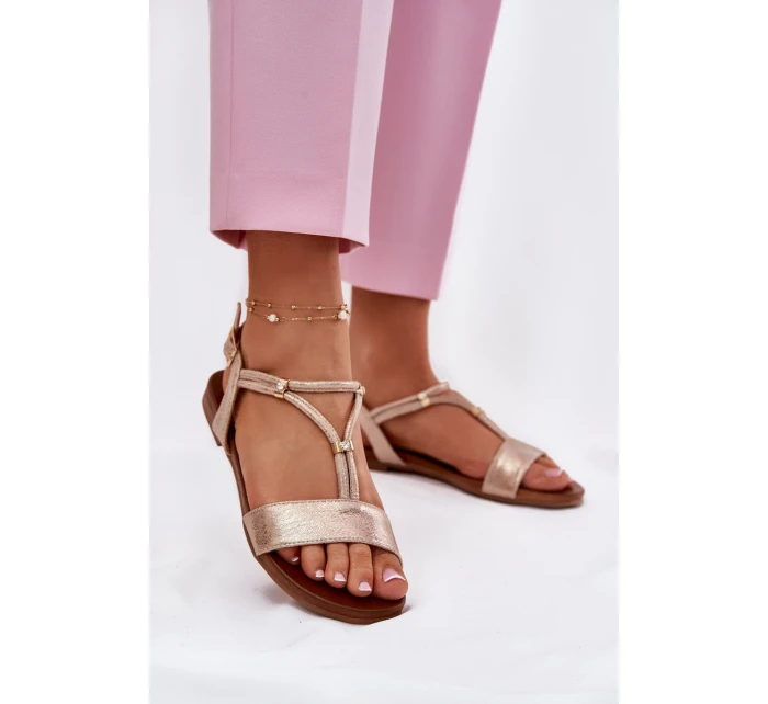 Dámské Plátěné Sandály S Pásky S.Barski KV51-120 Růžové Zlato Dámské Plátěné Sandály S Pásky S.Barski KV51-120 Růžové Zlato