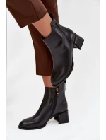 Dámské kožené kotníkové boty na podpatku vyhřívané černé model 21711915 - Boto