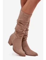 Dámské kozačky s horní částí na podpatku vyhřívané béžové model 21715049 - Boto