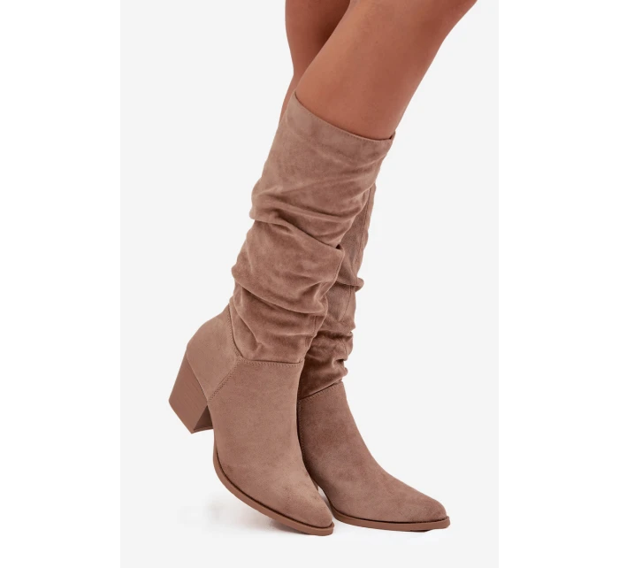 Dámské kozačky s horní částí na podpatku vyhřívané béžové model 21715049 - Boto