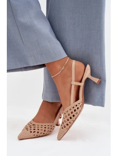 Dámské Pletené Sandály na Podpatku Béžové model 22027850 - Boto