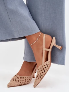 Dámské Pletené Sandály na Podpatku Béžové model 22027850 - Boto