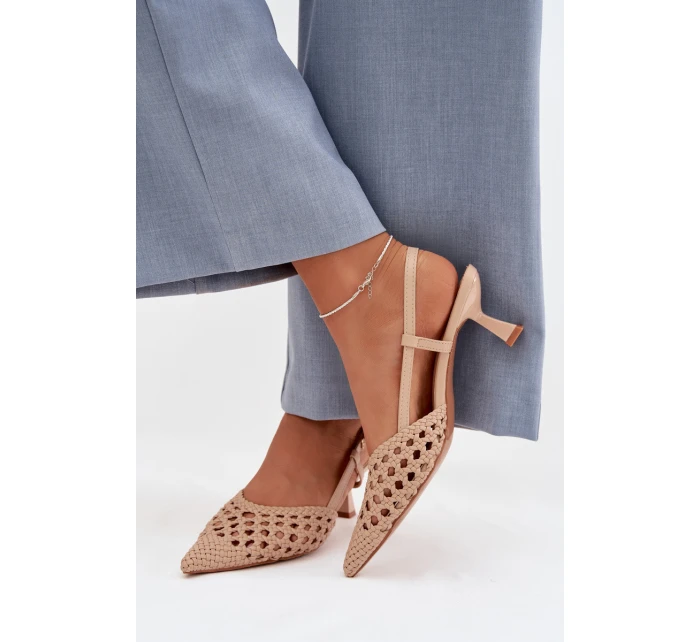 Dámské Pletené Sandály na Podpatku Béžové Selinae