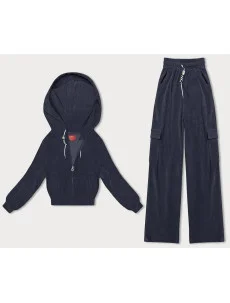 Tmavě modrý dámský komplet - mikina a kalhoty typu cargo (AMG-322A)