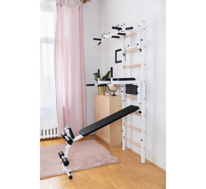 DŘEVĚNÝ KOVOVÝ GYMNASTICKÝ ŽEBŘÍK S HRAZDOU, LAVIČKOU A PŘÍSLUŠENSTVÍM BENCHK 233W DŘEVĚNÝ KOVOVÝ GYMNASTICKÝ ŽEBŘÍK S HRAZDOU, LAVIČKOU A PŘÍSLUŠENSTVÍM BENCHK 233W