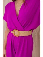 Kombinéza s ozdobným páskem v pase fialová Kombinéza s ozdobným páskem v pase fialová