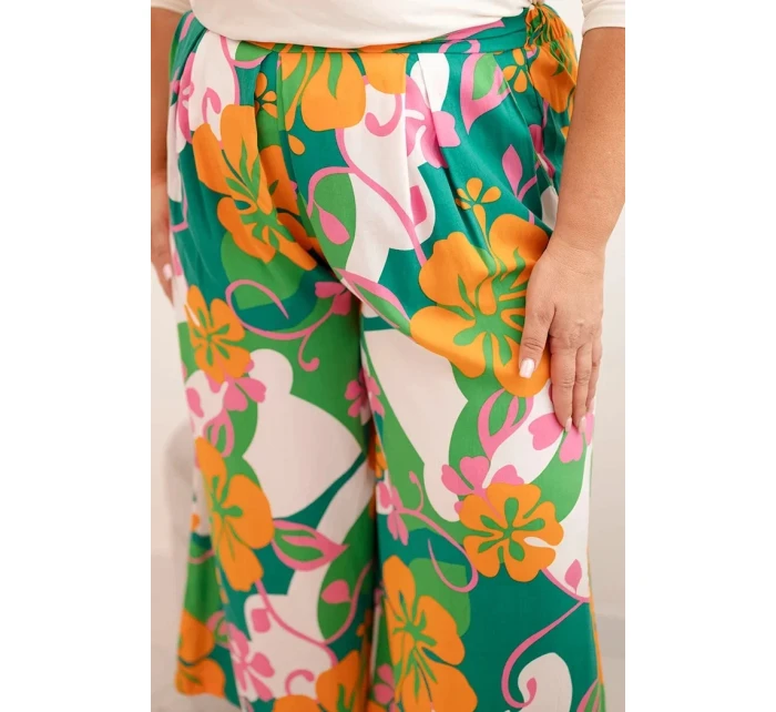 Dámské kalhoty Plus Size z viskózy s květinovým vzorem oranžová
