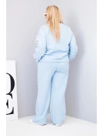 Dámská souprava Plus Size bavlněná s volnou mikinou a kalhotami s širokým nohavicí modrá