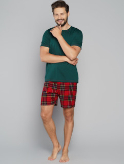 Pánské pyžamo Narwik, krátký rukáv, krátké nohavice - zelená/potisk