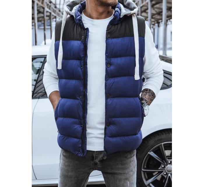 Pánská prošívaná vesta s kapucí tmavě modrá FashionStreet TX3937